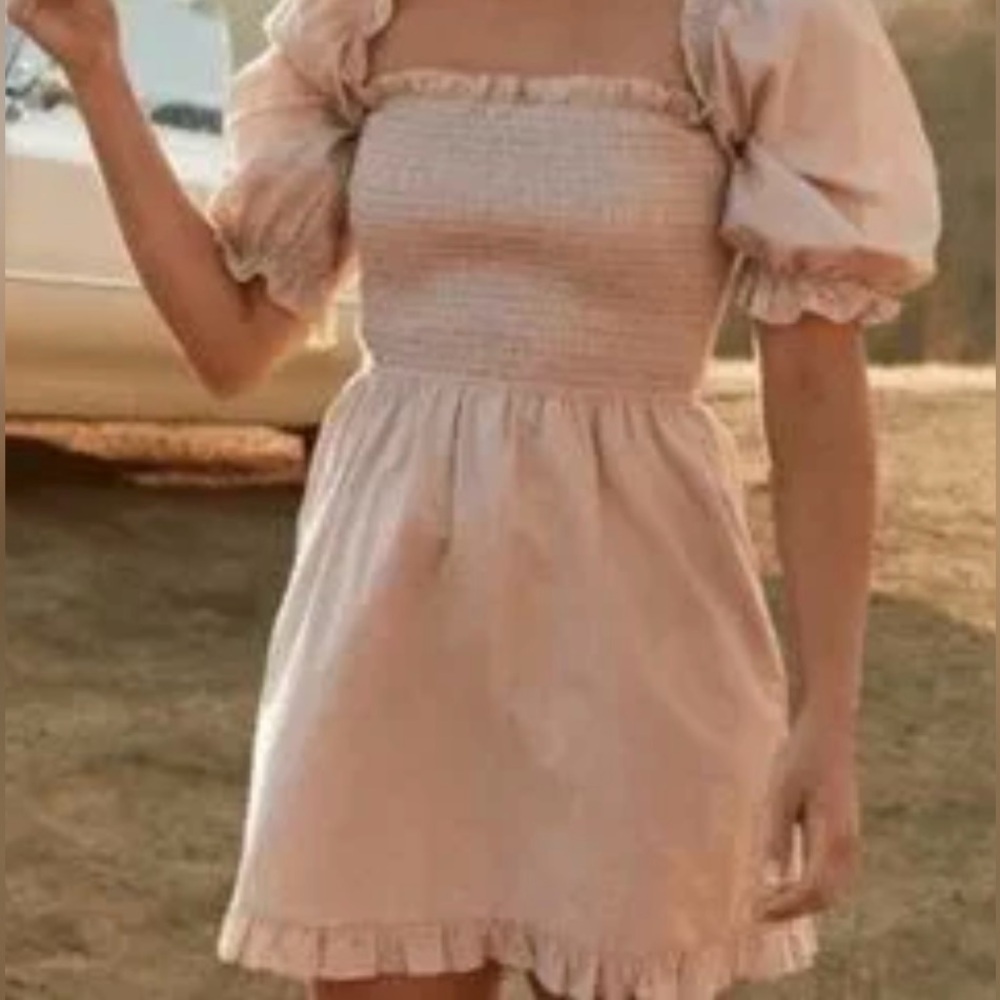 Charlie Holiday / Anthropology pink dress linen / cotton